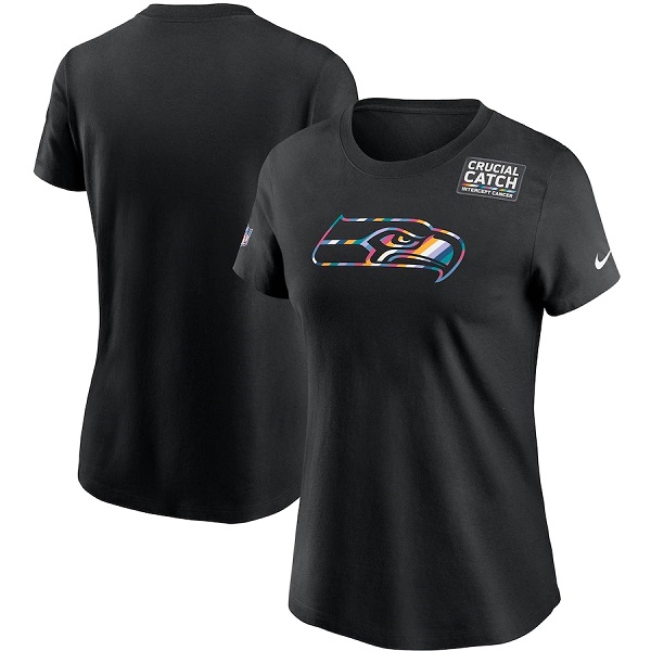 Women's Seattle Seahawks 2020 Black Sideline Crucial Catch Performance T-Shirt(Run Small)
